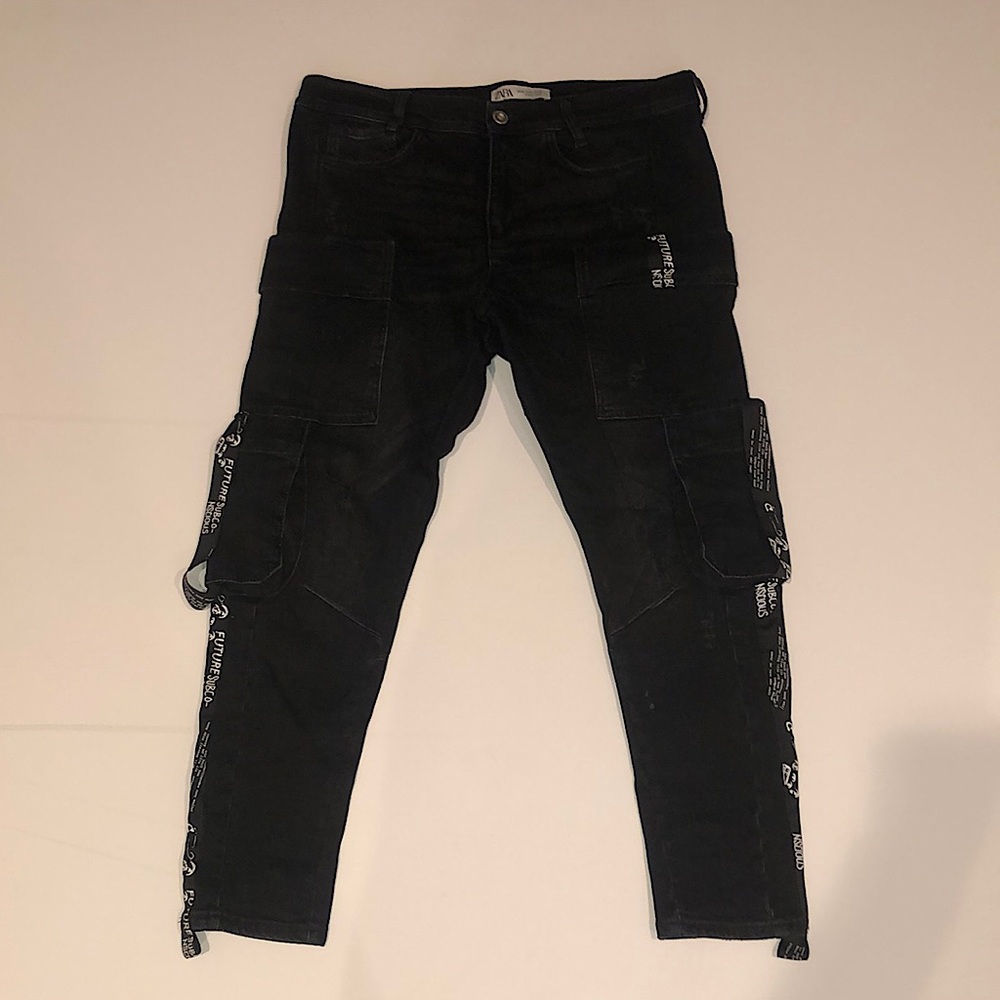 Zara Black Cargo Style Skinny Jeans 32W